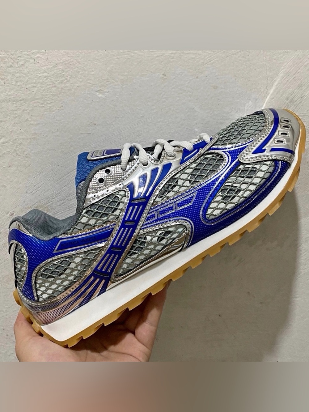 Bottega Veneta Men's Blue and Silver Mesh Runner Sneakers